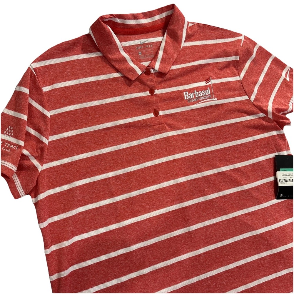 NWT Nike XL Dri-FIT Victory Stripe BARBASOL Championship KEENE TRACE Golf Polo‎